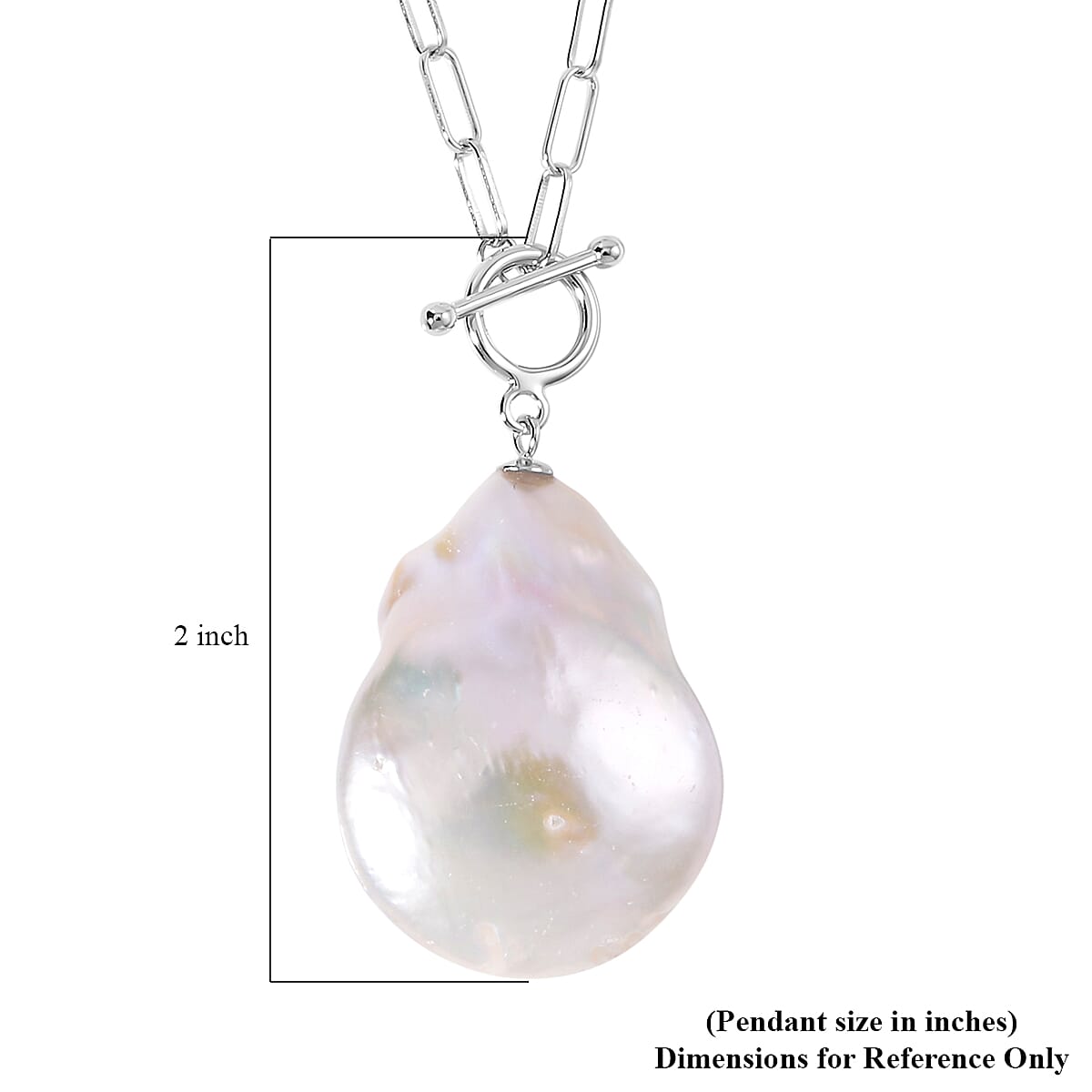 Organic Shape White Baroque Pearl Paper Clip Chain Necklace 20 Inches in Rhodium Over Sterling Silver