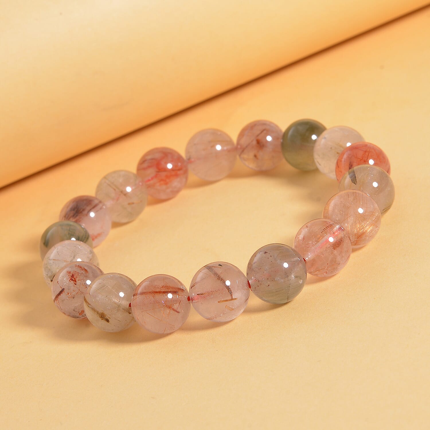 Multi Rutilated Quartz Beaded Stretch Bracelet 175.00 ctw