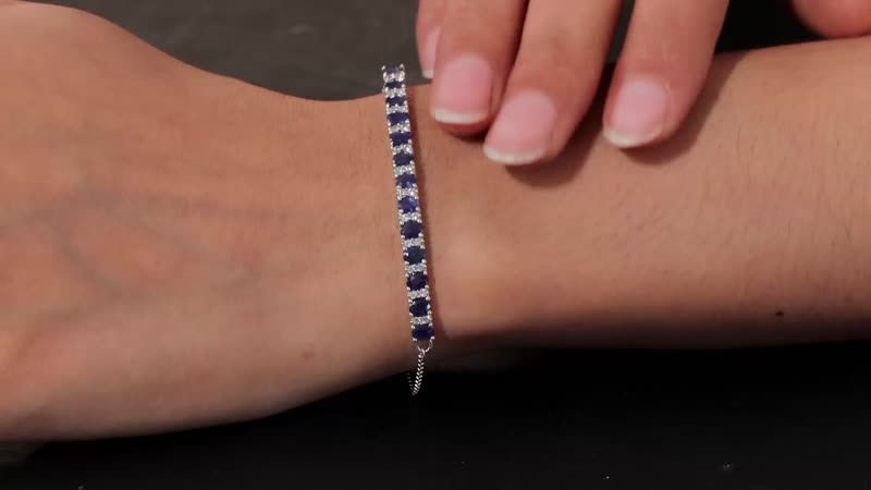 Kanchanaburi Blue Sapphire and White Zircon Bolo Bracelet in Platinum Over Sterling Silver (9.50 In) 2.75 ctw