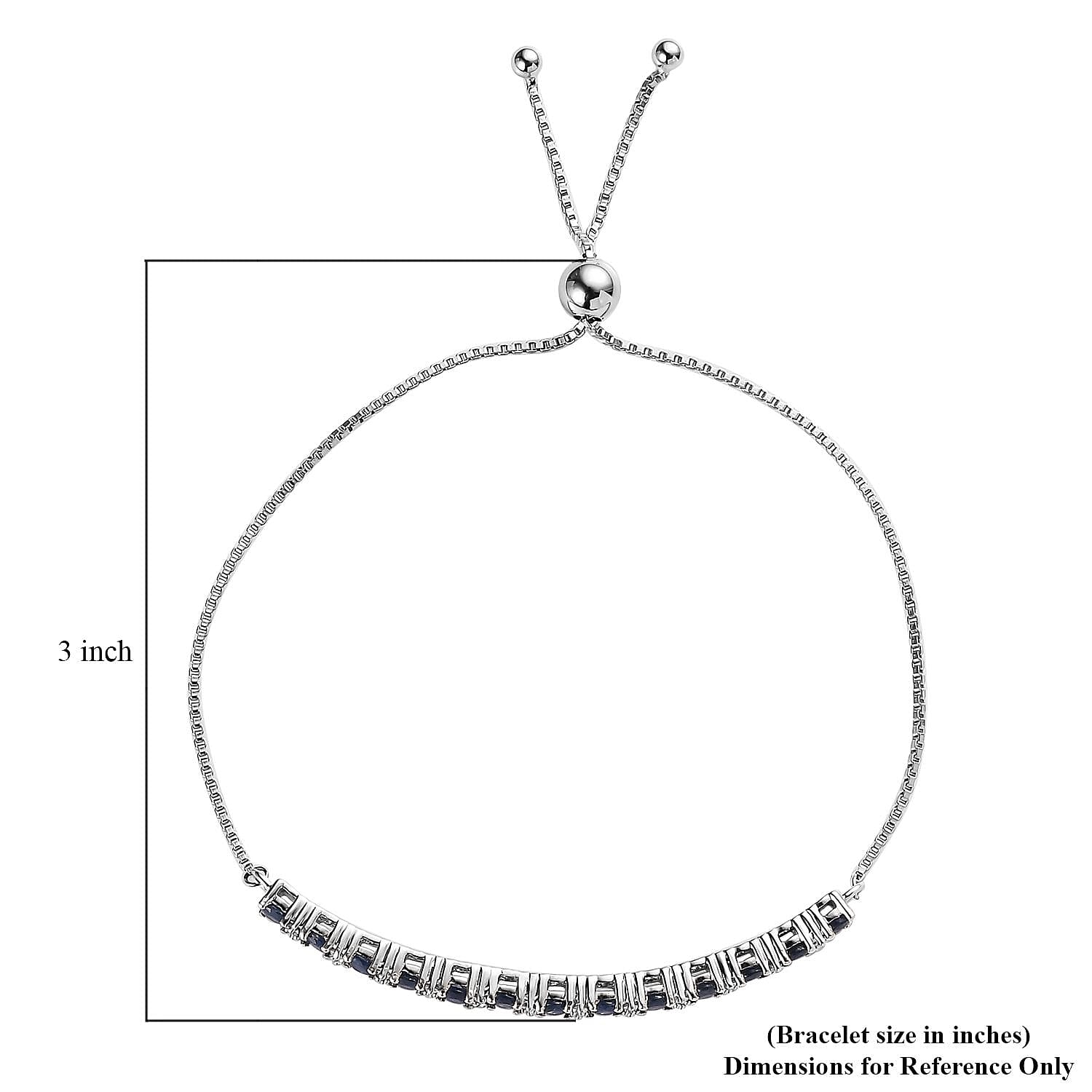 Kanchanaburi Blue Sapphire and White Zircon Bolo Bracelet in Platinum Over Sterling Silver (9.50 In) 2.75 ctw