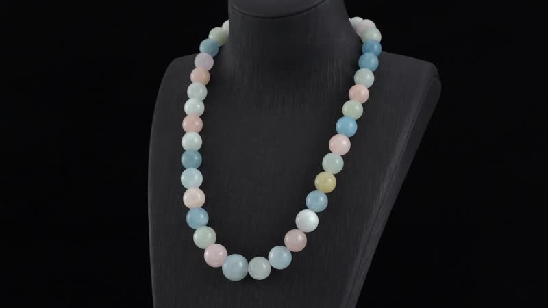Pink Morganite, Aquamarine, Heliodor Beaded Necklace 20 Inches in Rhodium Over Sterling Silver 595.00 ctw