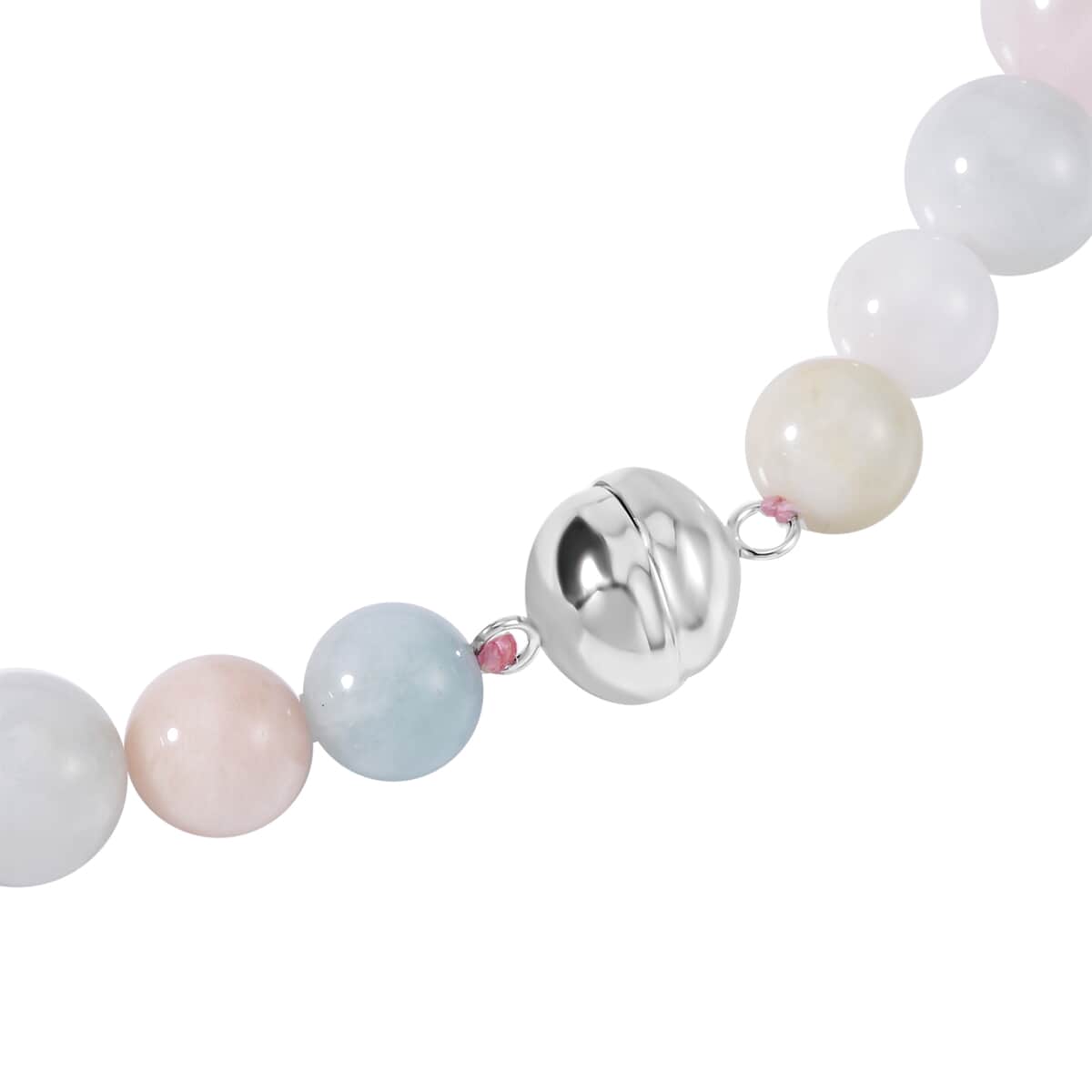 Pink Morganite, Aquamarine, Heliodor Beaded Necklace 20 Inches in Rhodium Over Sterling Silver 595.00 ctw image number 3