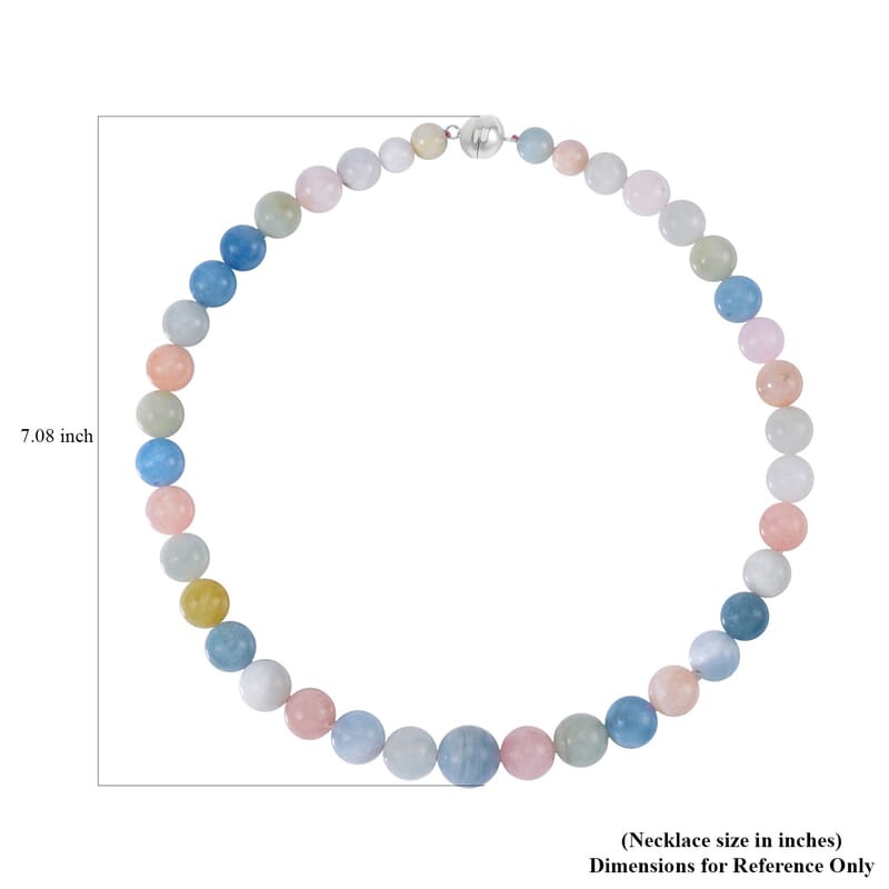 Pink Morganite, Aquamarine, Heliodor Beaded Necklace 20 Inches in Rhodium Over Sterling Silver 595.00 ctw