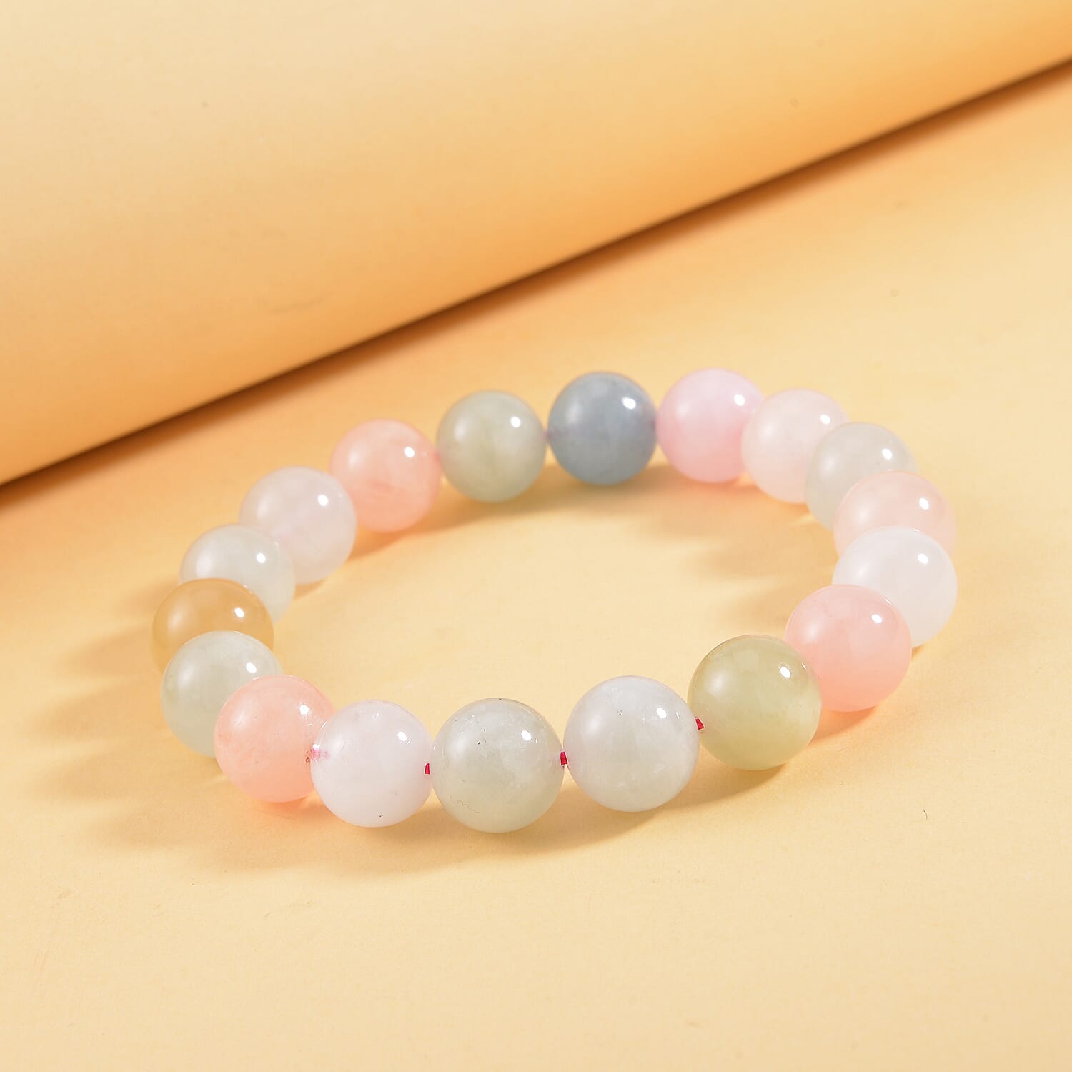 Pink Morganite, Aquamarine, Heliodor Beaded Stretch Bracelet 190.00 ctw