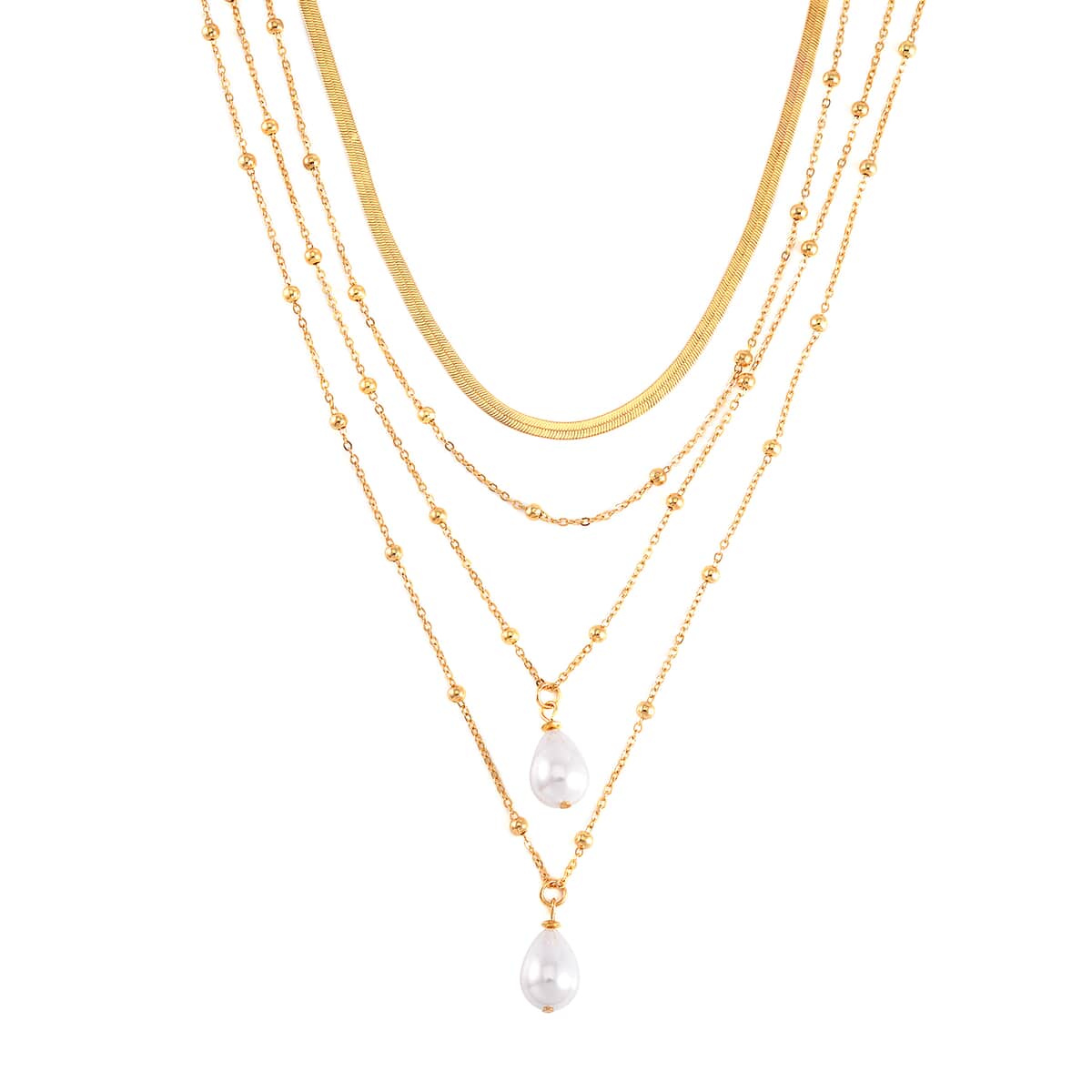 Simulated Pearl Station Necklace 15.5-19.5 Inches in Goldtone image number 0