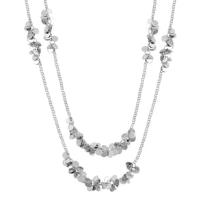 Double Strand Beaded Station Pattern Necklace in Silvertone 32-34 Inches
