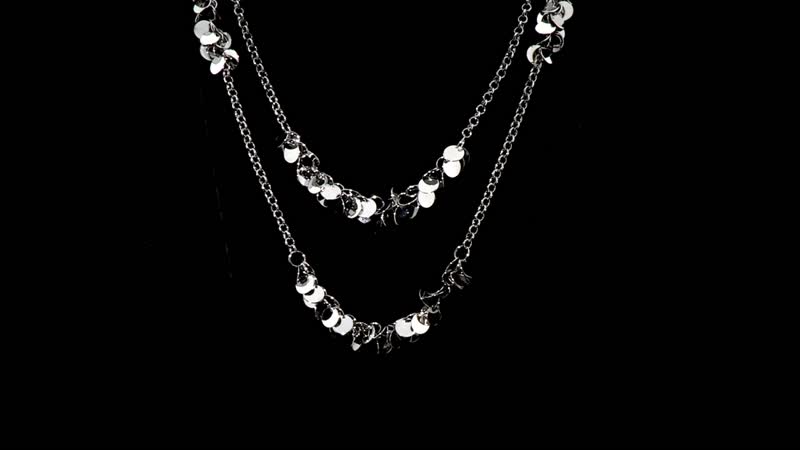 Double Strand Beaded Station Pattern Necklace 32-34 Inches in Silvertone