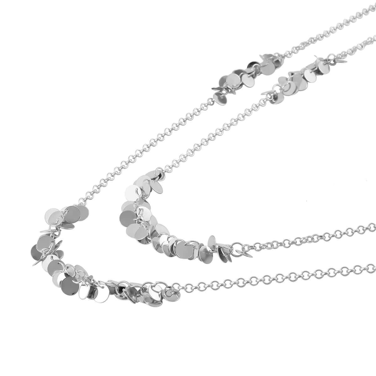 Double Strand Beaded Station Pattern Necklace 32-34 Inches in Silvertone image number 2