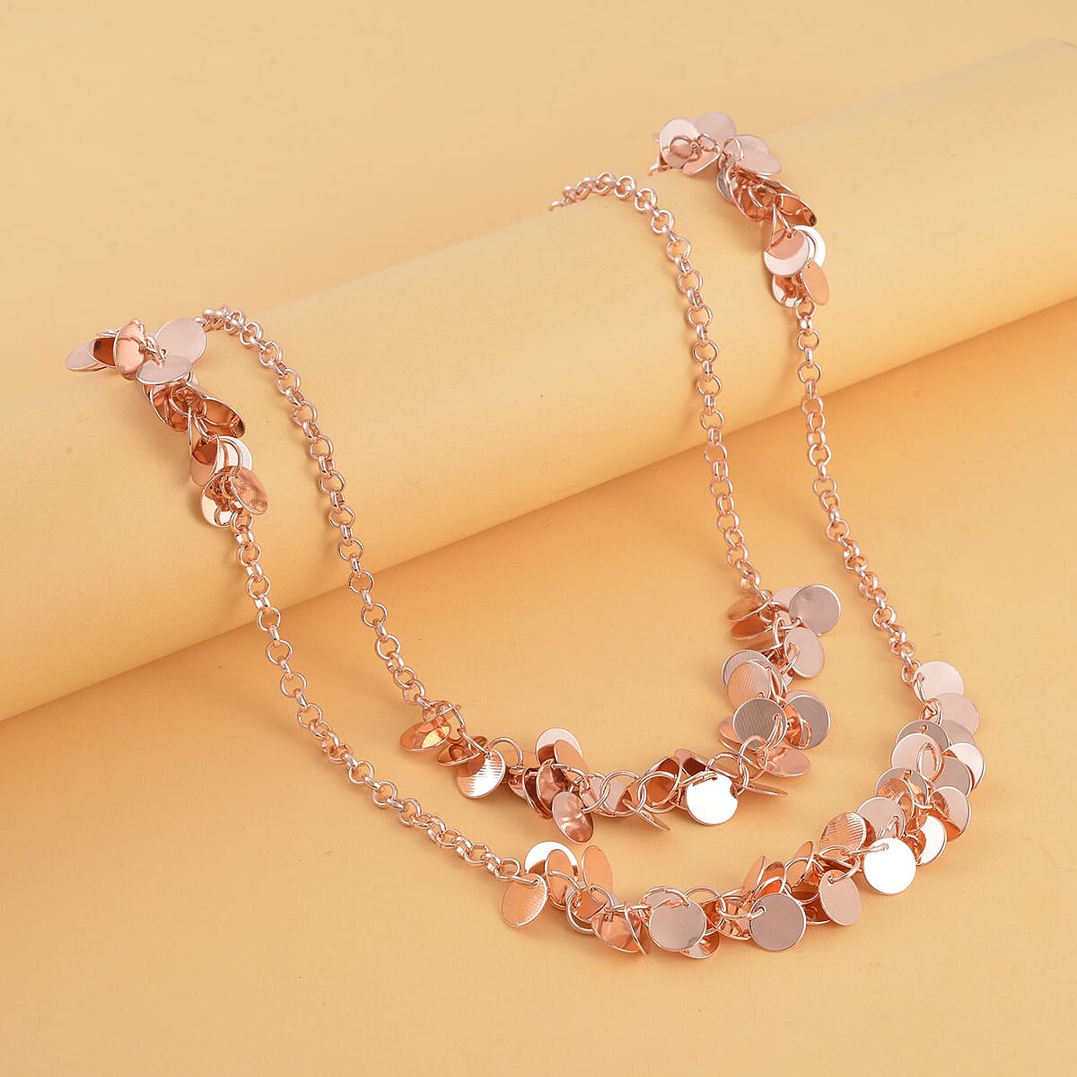 Double Strand Beaded Station Pattern Necklace in Rosetone 32-34 Inches image number 1