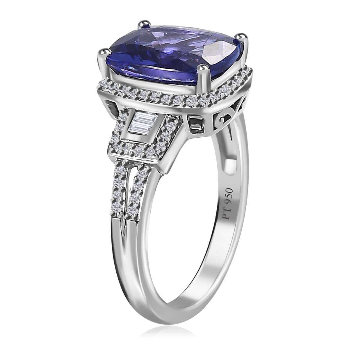 Rhapsody 950 Platinum AAAA Tanzanite and E-F VS2 Diamond Ring (Size 6.0) 5.50 Grams 4.10 ctw (Del. in 15-20 Days) image number 1