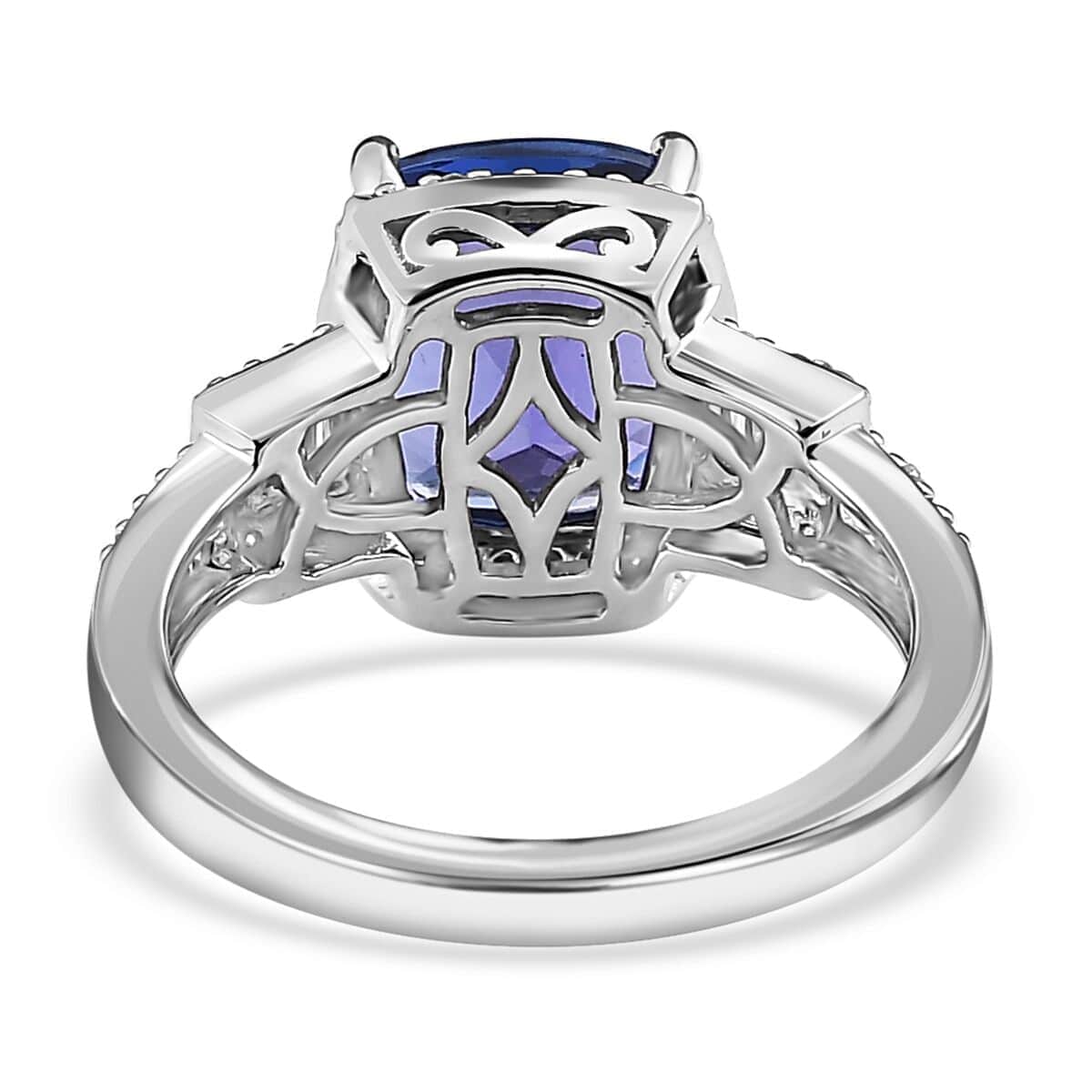 Rhapsody 950 Platinum AAAA Tanzanite and E-F VS2 Diamond Ring (Size 6.0) 5.50 Grams 4.10 ctw (Del. in 15-20 Days) image number 2