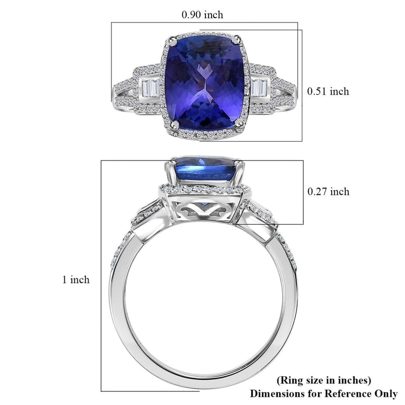 Rhapsody 950 Platinum AAAA Tanzanite and E-F VS2 Diamond Ring (Size 6.0) 5.50 Grams 4.10 ctw