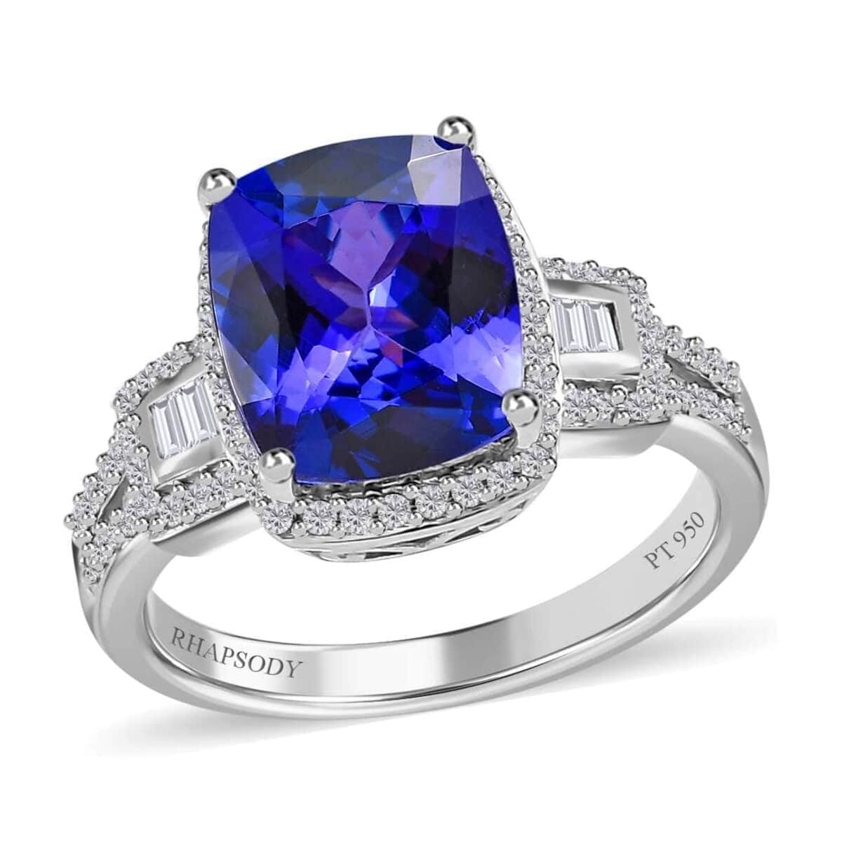 Rhapsody 950 Platinum AAAA Tanzanite and E-F VS2 Diamond Ring (Size 9.0) 5.50 Grams 4.10 ctw image number 0