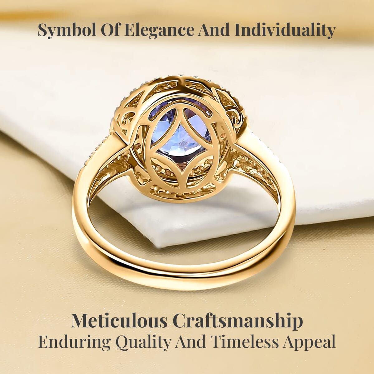 Luxoro 14K Yellow Gold AAA Tanzanite, I2-I3 Natural Yellow and White Diamond Double Halo Ring (Size 9.0) 2.75 ctw image number 3
