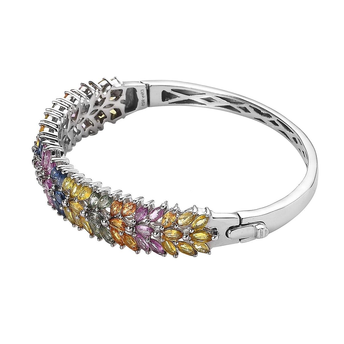 Multi Sapphire Floral Spray Bangle Bracelet in Platinum Over Sterling Silver (7.25 In) 14.15 ctw image number 3