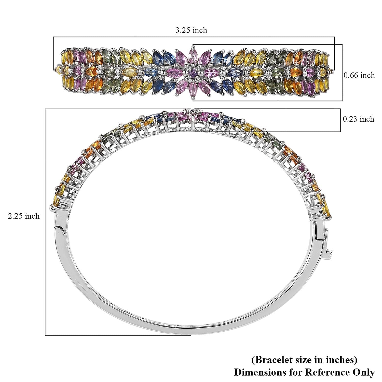 Multi Sapphire Floral Spray Bangle Bracelet in Platinum Over Sterling Silver (7.25 In) 14.15 ctw