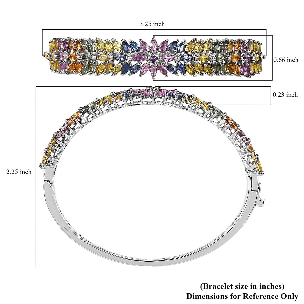 Multi Sapphire Floral Spray Bangle Bracelet in Platinum Over Sterling Silver (7.25 In) 14.15 ctw image number 5
