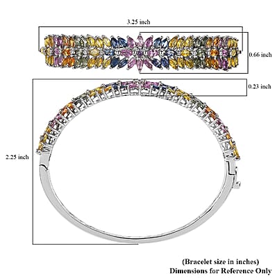 Multi Sapphire Floral Spray Bangle Bracelet in Platinum Over Sterling Silver (7.25 In) 14.15 ctw