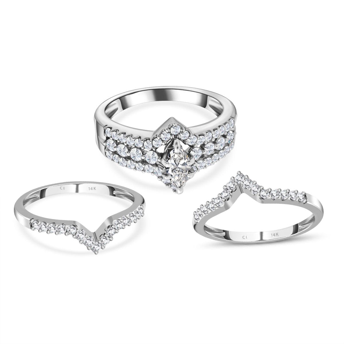 14K White Gold Diamond G-H I2 Stackable Ring, Promise Rings (Size 9.0) 7 Grams 1.00 ctw image number 0