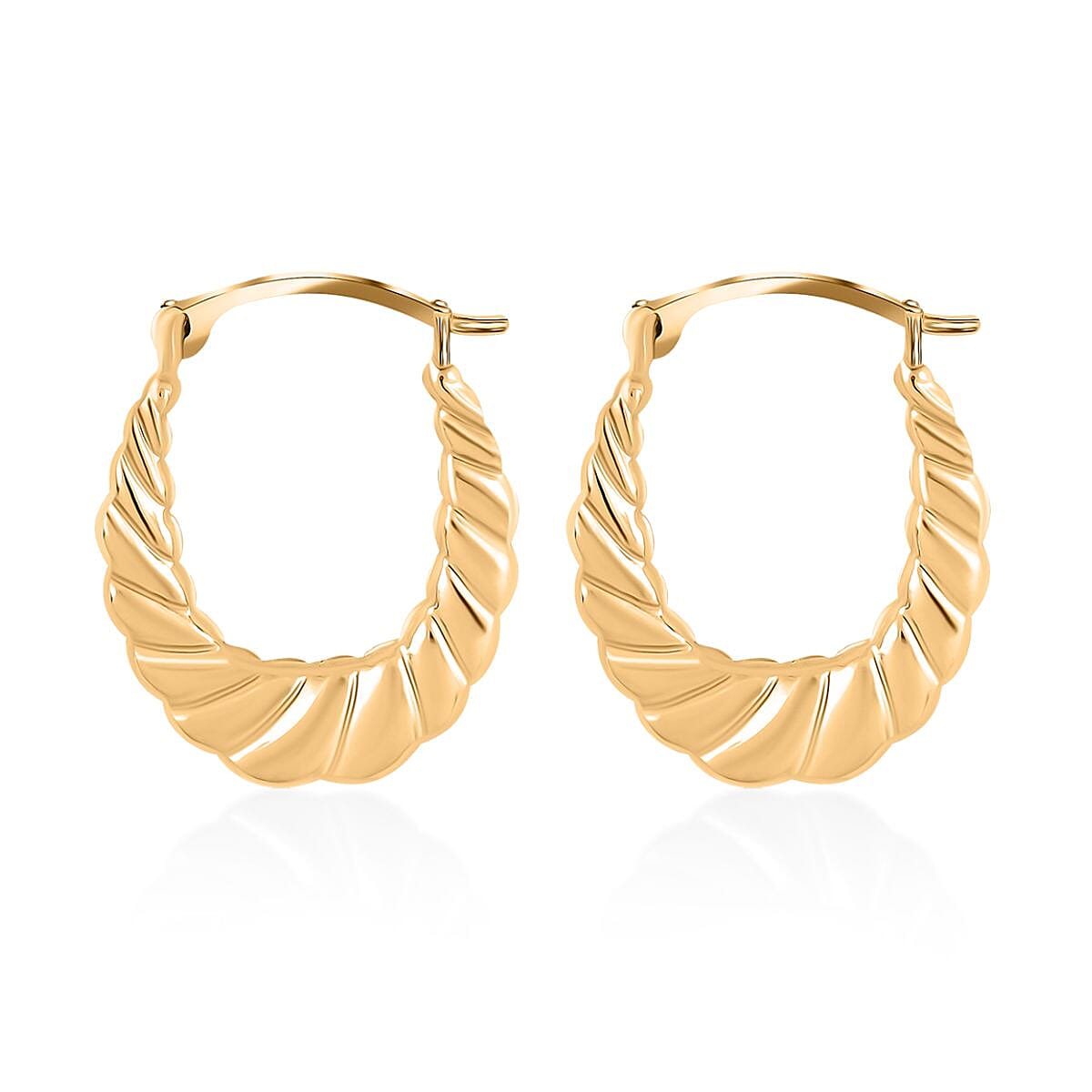 14K Yellow Gold Polished Scalloped Hoop Earrings image number 3