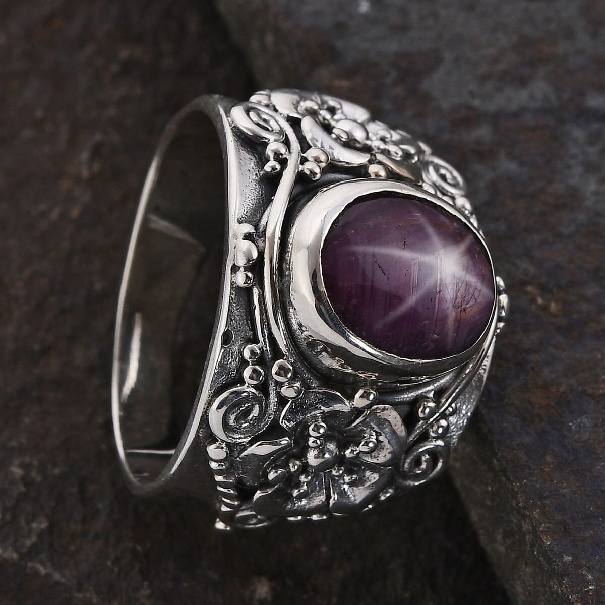Bali Legacy Indian Star Ruby Ring in Sterling Silver (Size 10.0) 6.35 ctw image number 1