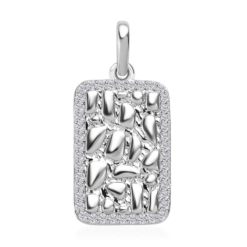 Luxoro 10K White Gold Moissanite Nugget Texture Pendant 0.20 ctw