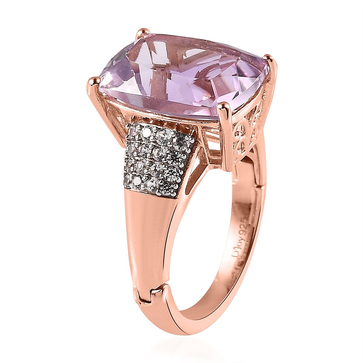 AAA Rose De France Amethyst and White Zircon Ring in Vermeil Rose Gold Over Sterling Silver 7.15 ctw image number 3