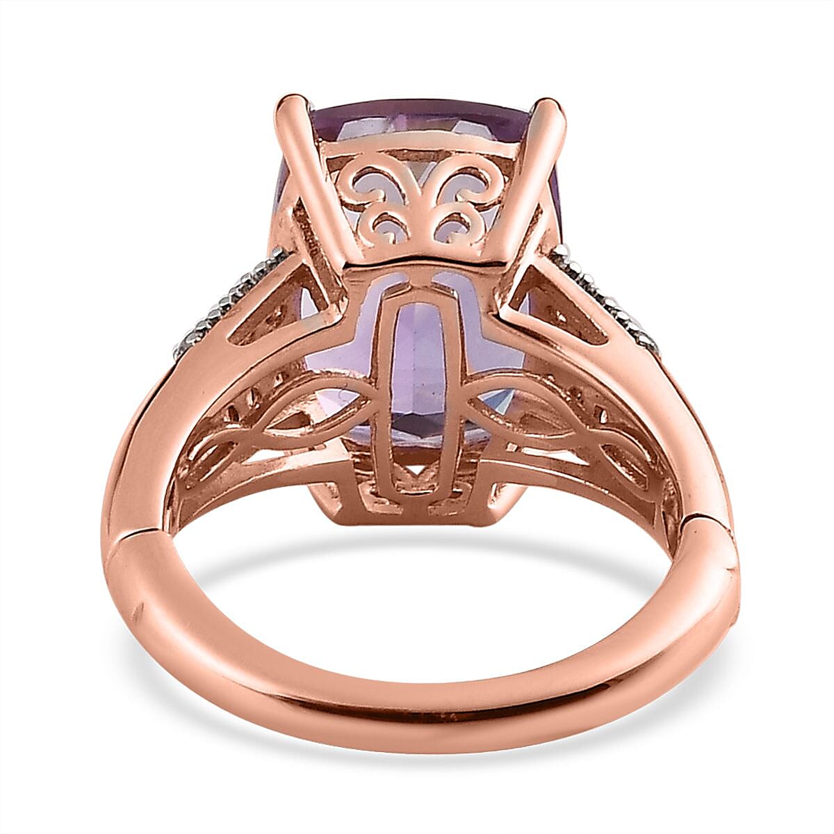 AAA Rose De France Amethyst and White Zircon Ring in Vermeil Rose Gold Over Sterling Silver 7.15 ctw image number 4