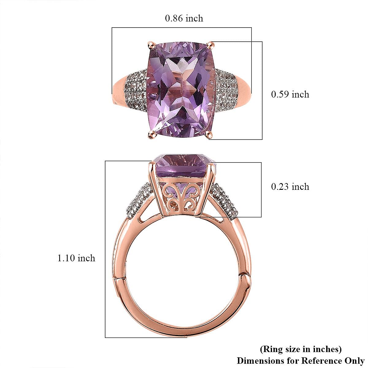 AAA Rose De France Amethyst and White Zircon Ring in Vermeil Rose Gold Over Sterling Silver 7.15 ctw image number 5