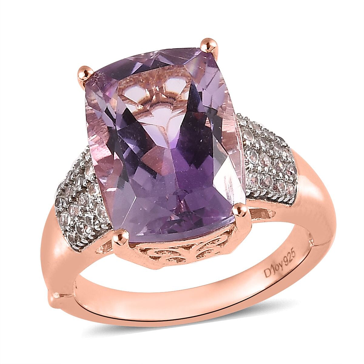 AAA Rose De France Amethyst and White Zircon Ring in Vermeil Rose Gold Over Sterling Silver (Size 6.0) 7.15 ctw