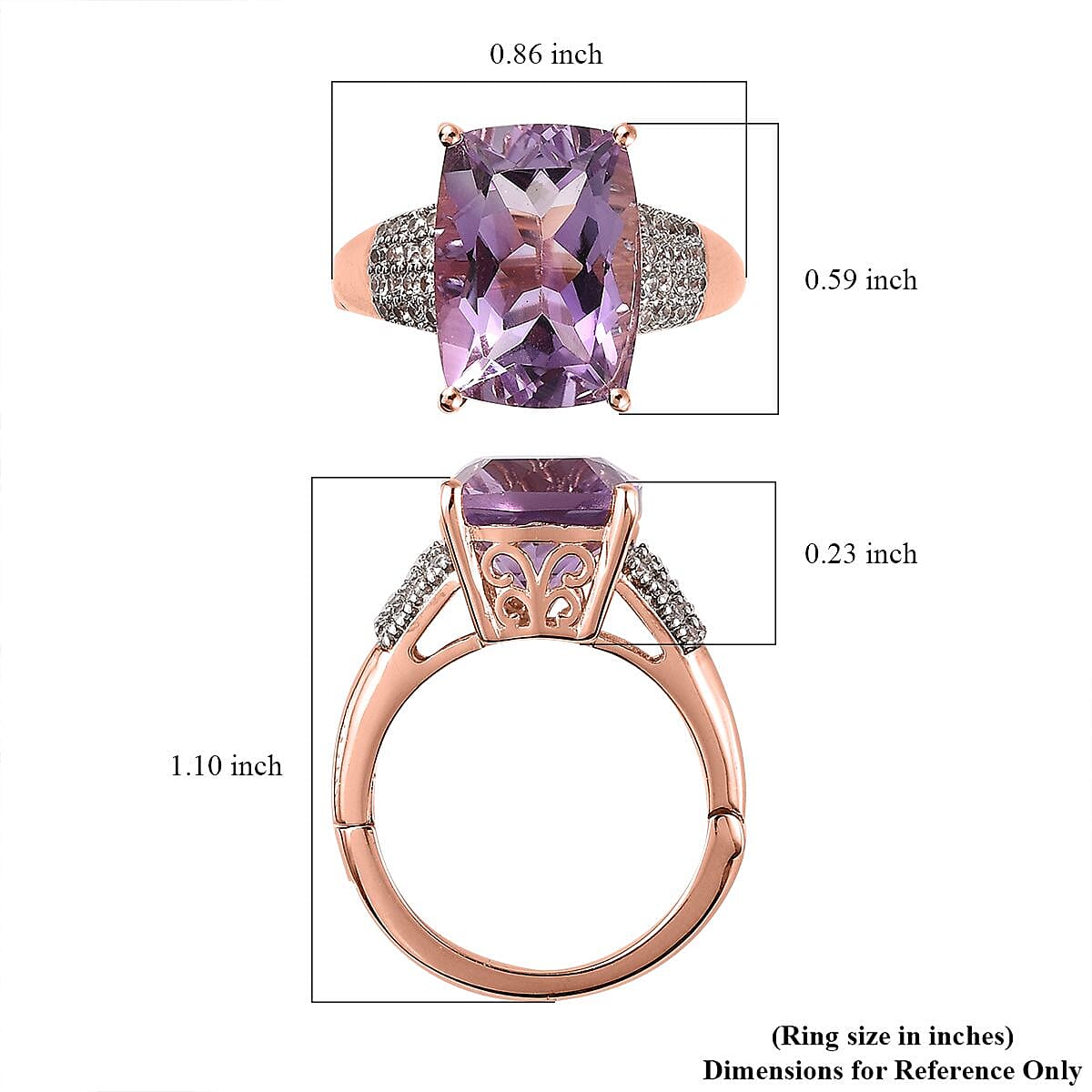 AAA Rose De France Amethyst and White Zircon Ring in Vermeil Rose Gold Over Sterling Silver (Size 6.0) 7.15 ctw