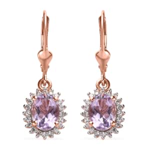 AAA Rose De France Amethyst and White Zircon Lever Back Earrings in Vermeil Rose Gold Over Sterling Silver 2.75 ctw