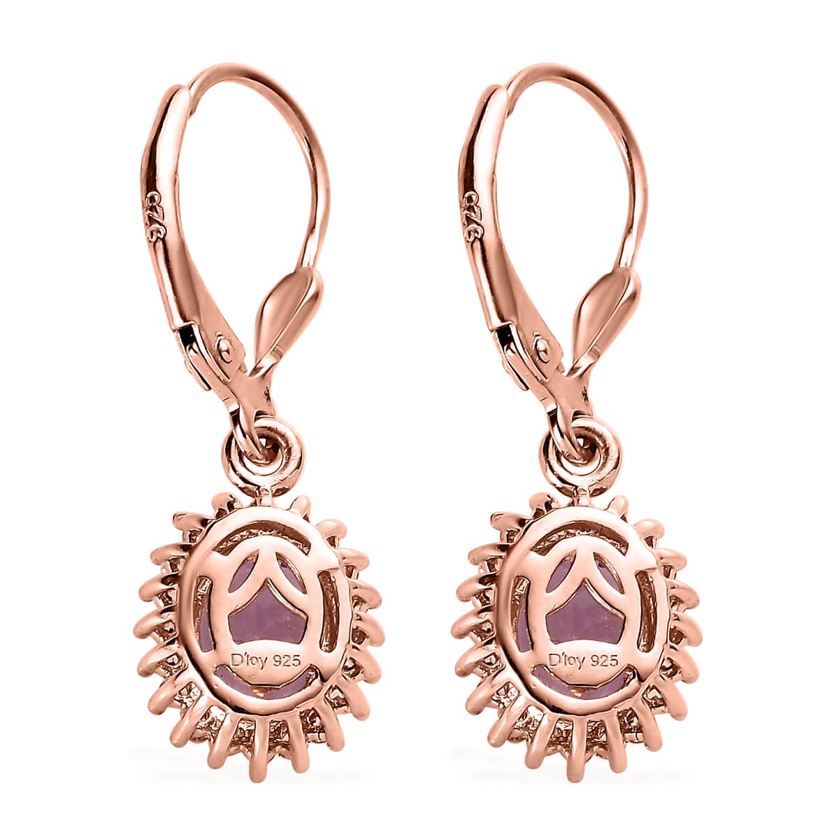 AAA Rose De France Amethyst and White Zircon Lever Back Earrings in Vermeil Rose Gold Over Sterling Silver 2.75 ctw image number 3