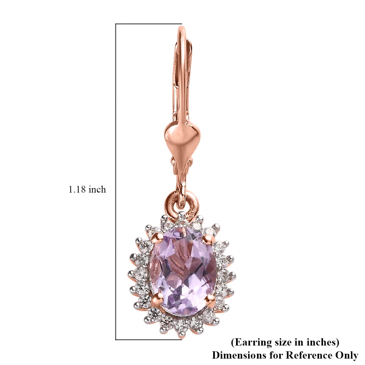 AAA Rose De France Amethyst and White Zircon Lever Back Earrings in Vermeil Rose Gold Over Sterling Silver 2.75 ctw image number 4