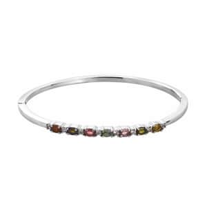 Multi-Tourmaline 1.70 ctw Bangle Bracelet, White Zircon Accent Bracelet in Stainless Steel, Colorful Bracelet For Women (6.50 In)