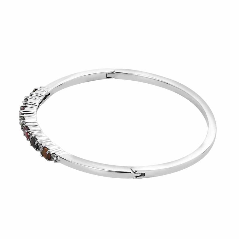 Multi-Tourmaline 1.70 ctw Bangle Bracelet, White Zircon Accent Bracelet in Stainless Steel, Colorful Bracelet For Women (6.50 In)