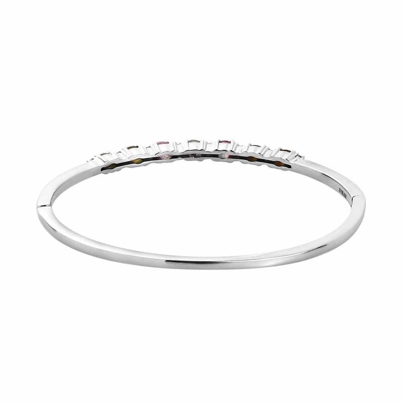 Multi-Tourmaline 1.70 ctw Bangle Bracelet, White Zircon Accent Bracelet in Stainless Steel, Colorful Bracelet For Women (6.50 In)