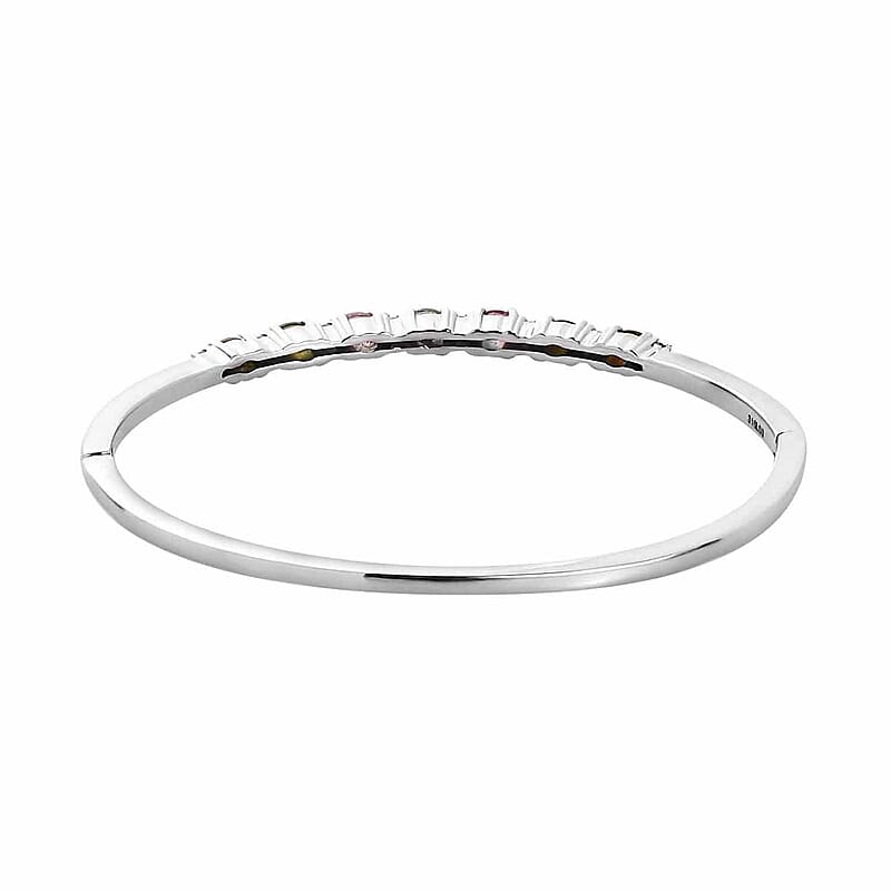 Multi-Tourmaline 1.70 ctw Bangle Bracelet, White Zircon Accent Bracelet in Stainless Steel, Colorful Bracelet For Women (6.50 In)