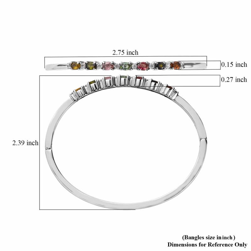 Multi-Tourmaline 1.70 ctw Bangle Bracelet, White Zircon Accent Bracelet in Stainless Steel, Colorful Bracelet For Women (6.50 In)