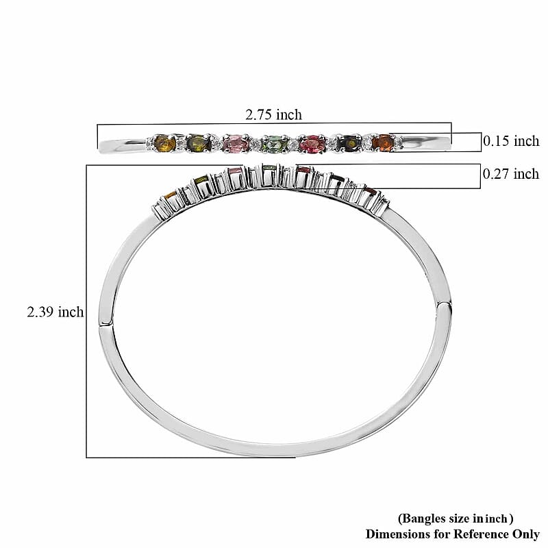 Multi-Tourmaline 1.70 ctw Bangle Bracelet, White Zircon Accent Bracelet in Stainless Steel, Colorful Bracelet For Women (6.50 In)