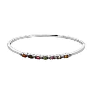 Multi-Tourmaline 1.70 ctw Bangle Bracelet, White Zircon Accent Bracelet in Stainless Steel, Colorful Bracelet For Women (7.25 In)