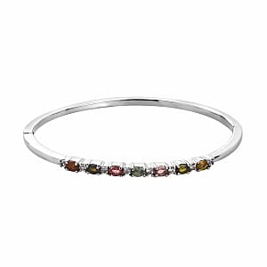 Multi-Tourmaline 1.70 ctw Bangle Bracelet, White Zircon Accent Bracelet in Stainless Steel, Colorful Bracelet For Women (8.00 In)