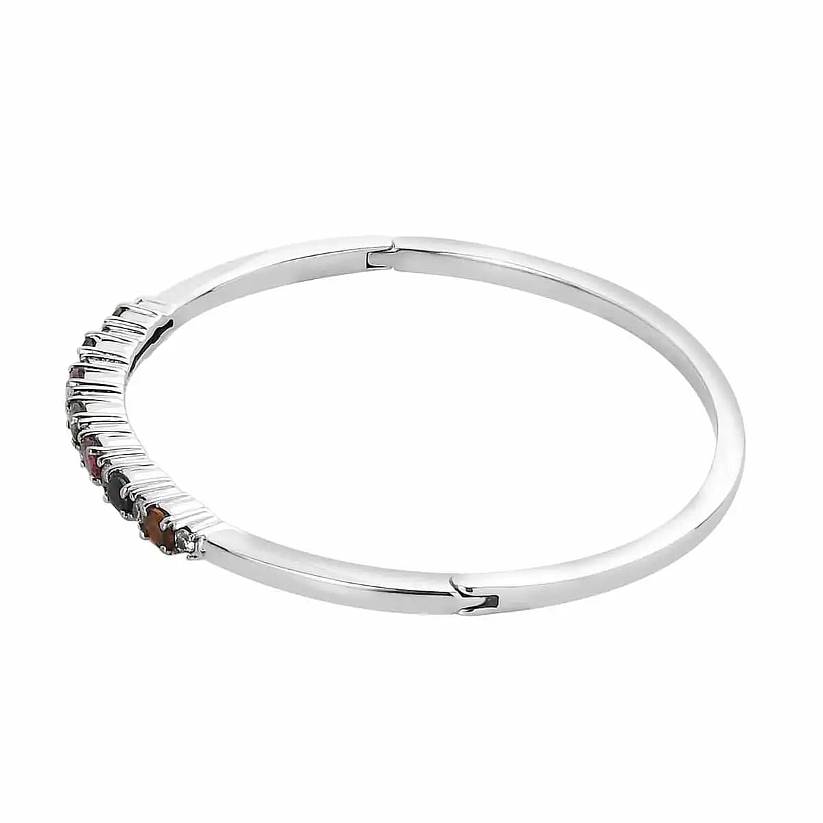 Multi-Tourmaline 1.70 ctw Bangle Bracelet, White Zircon Accent Bracelet in Stainless Steel, Colorful Bracelet For Women (8.00 In) image number 3
