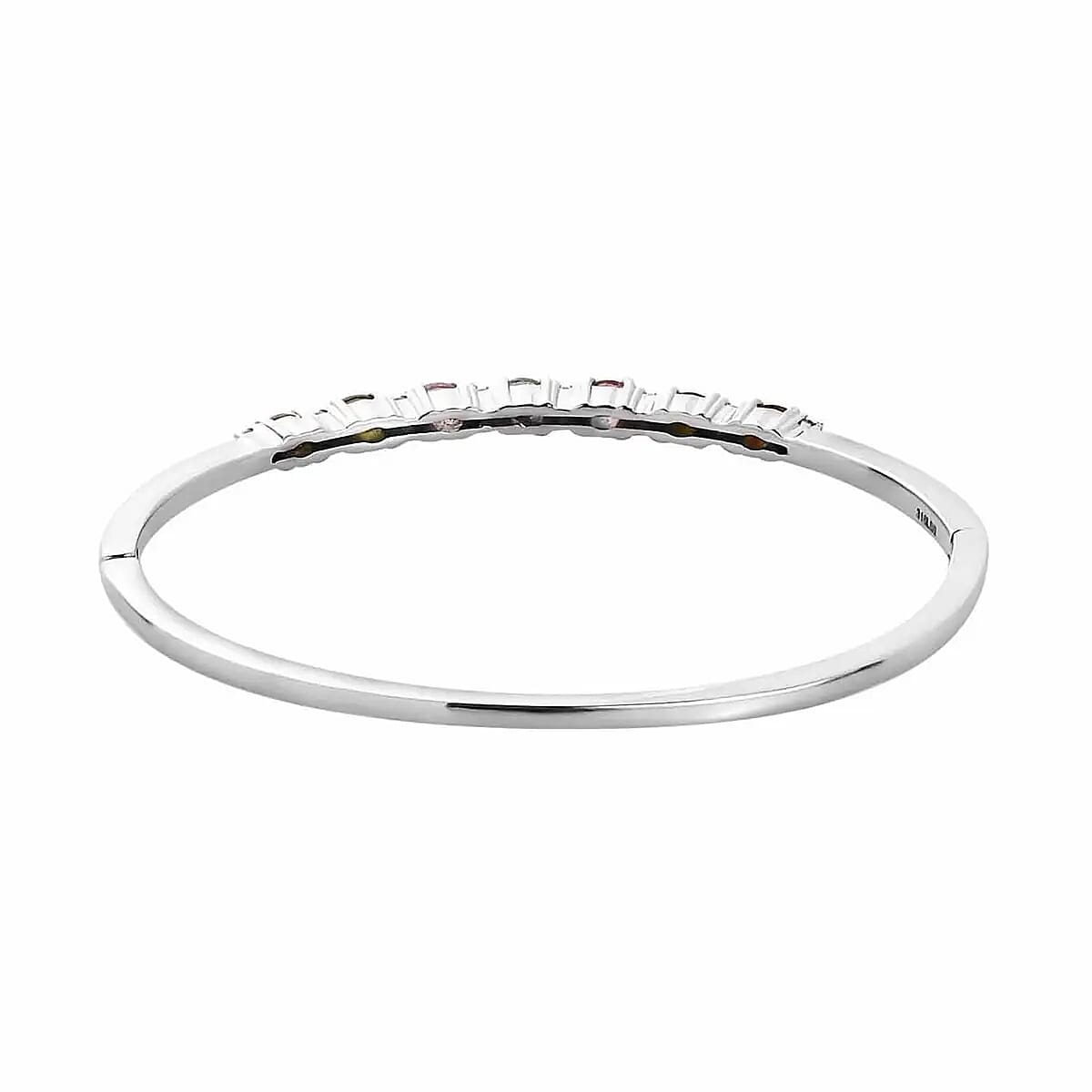 Multi-Tourmaline 1.70 ctw Bangle Bracelet, White Zircon Accent Bracelet in Stainless Steel, Colorful Bracelet For Women (8.00 In) image number 4