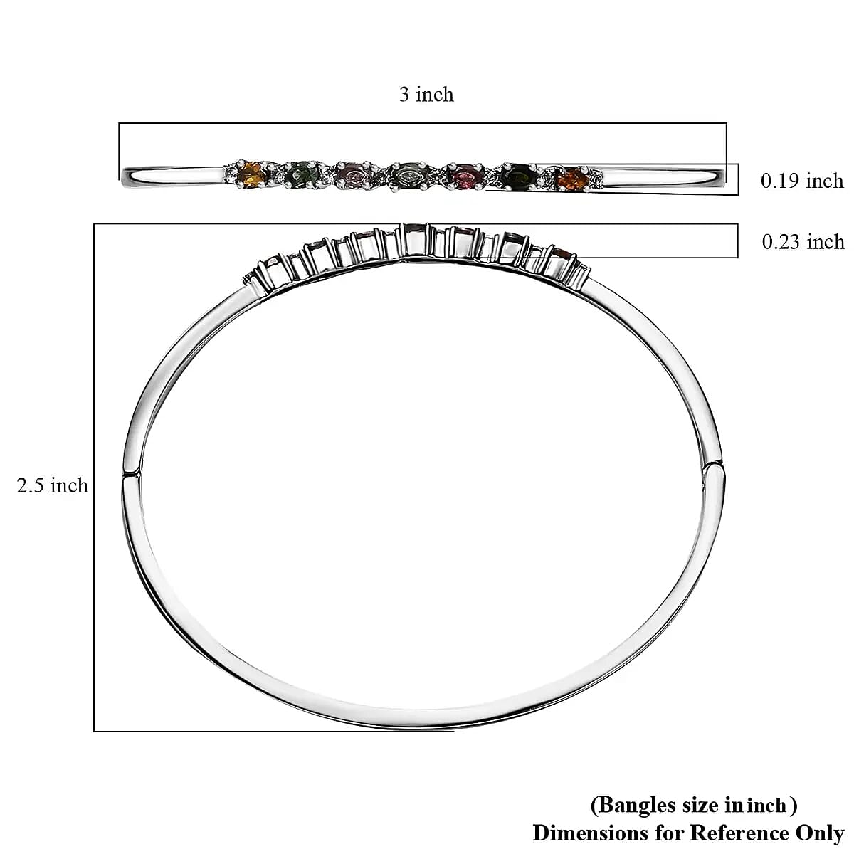 Multi-Tourmaline 1.70 ctw Bangle Bracelet, White Zircon Accent Bracelet in Stainless Steel, Colorful Bracelet For Women (8.00 In) image number 6