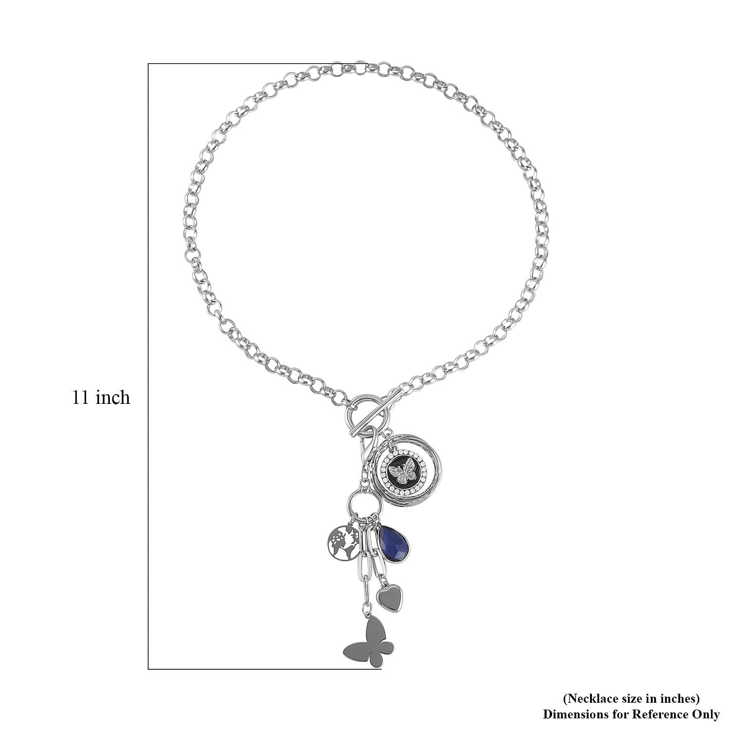 White Austrian Crystal and Blue Chroma Enameled Cable Chain Charm Necklace 19.5 Inches in Silvertone