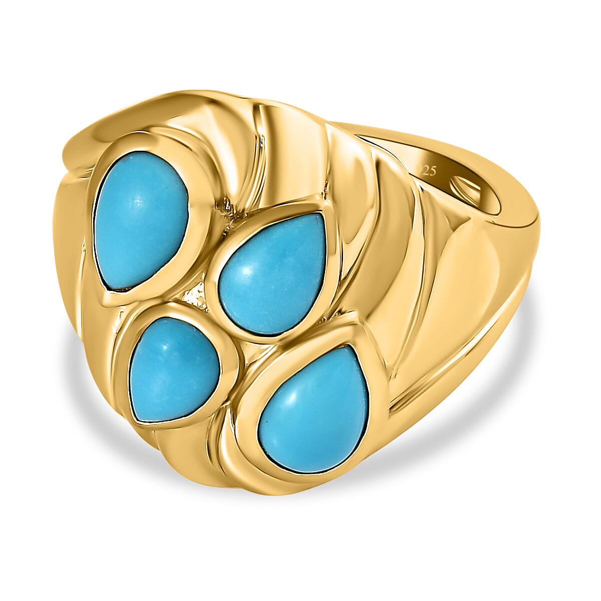 Sleeping Beauty Turquoise 2.05 ctw Fancy Ring in Vermeil Yellow Gold Over Sterling Silver (Size 6.5)