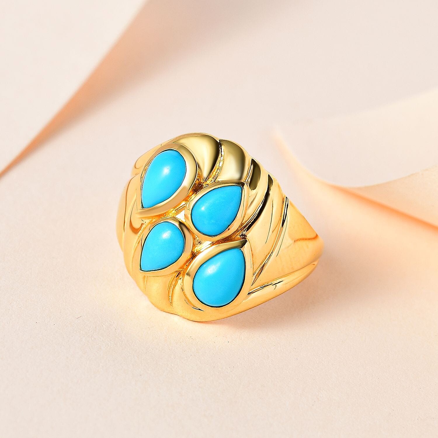 Sleeping Beauty Turquoise 2.05 ctw Fancy Ring in Vermeil Yellow Gold Over Sterling Silver (Size 6.5)