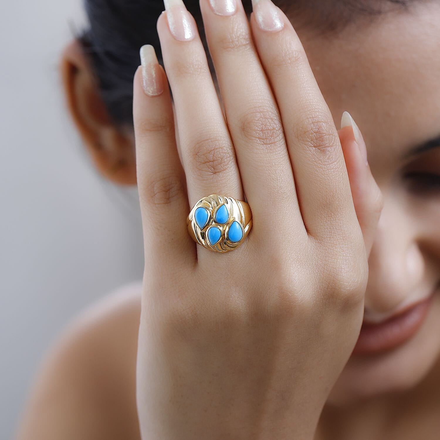 Sleeping Beauty Turquoise 2.05 ctw Fancy Ring in Vermeil Yellow Gold Over Sterling Silver (Size 6.5)