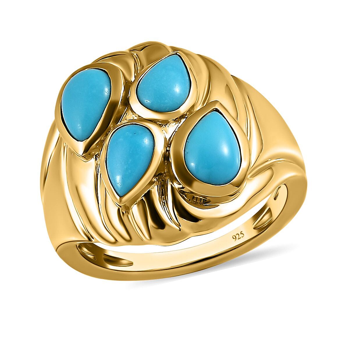 Sleeping Beauty Turquoise 2.05 ctw Fancy Ring in Vermeil Yellow Gold Over Sterling Silver (Size 6.5)